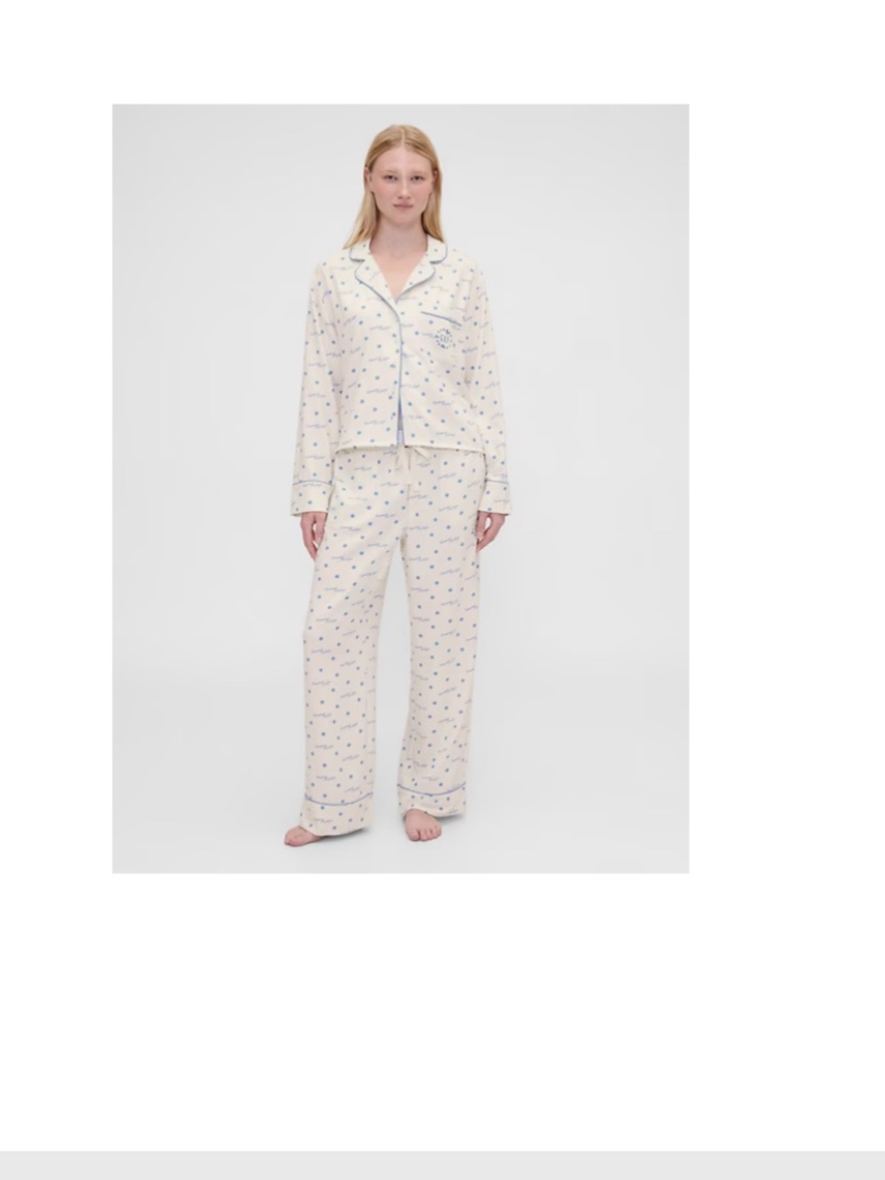 Summer Fridays Pajamas Cream with Light Blue Polka Dot Accent